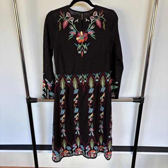 Zara Knit Beaded Embroidered Dress Boho Floral Wedding Guest Whimsygoth Small - Picture 5 of 15